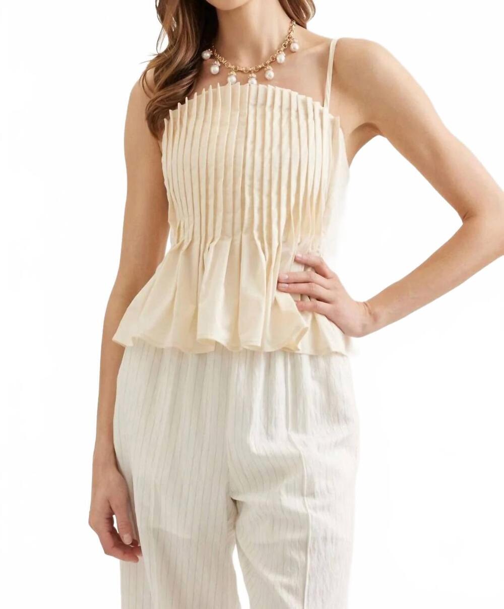 NEW ENTRO dani pleated sleeveless top in ecru